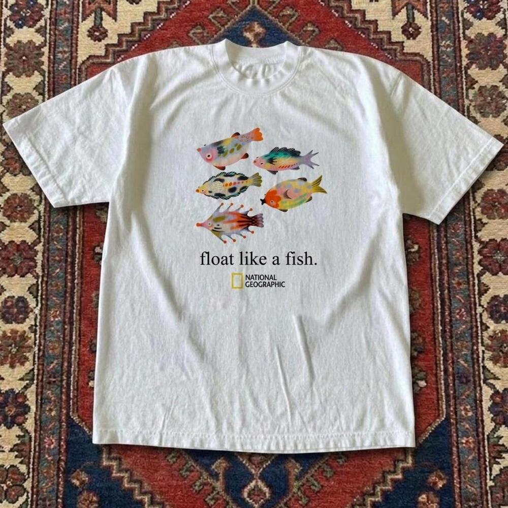 Gildan White T Shirt Float Like A Fish National Geographic White Graphic Tee